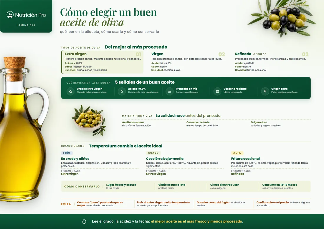 Lámina: cómo elegir un buen aceite de oliva