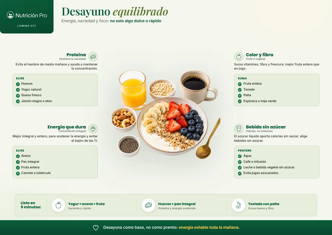 Lámina visual de un desayuno equilibrado